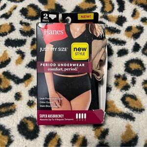 Hanes Just My Size Period Underwear Briefs Size 9 / 1X – 2 Pair Leak Proof NEW